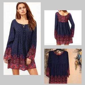 Navy and Burgundy Long Sleeve Dress. Excellent Condition NWOT Size Large